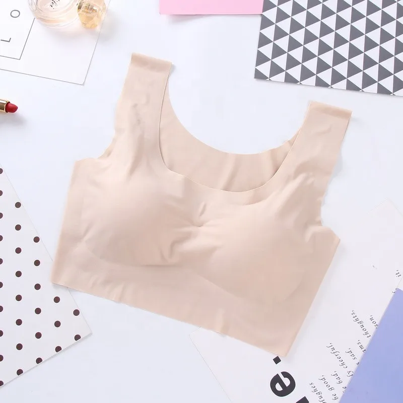 100pcs/2019New Design Wholesale Comfortable Daily Seamless Common Sports Bra Plain Wirefree Ice Silk Sleep Bra for Woman