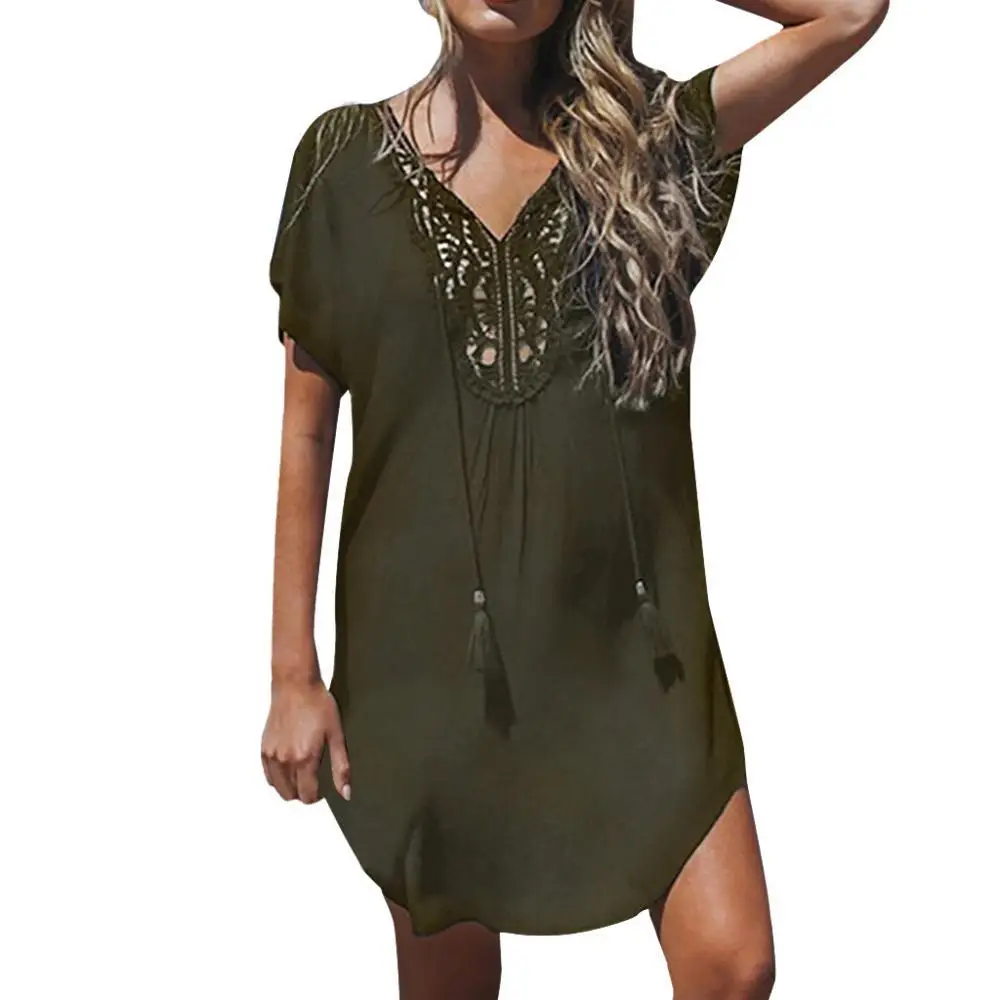 Женское кружевное мини-платье с глубоким v-образным вырезом летнее пляжное