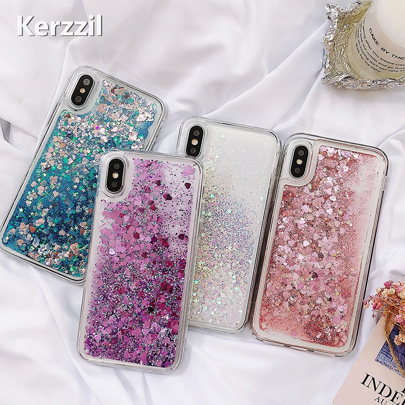 Чехол для телефона Kerzzil Love Heart Stars с жидким песком iPhone X 6 6S 7 8 Plus Блестящий Мягкий