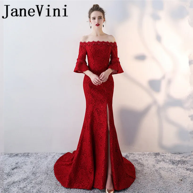 Платье Русалочка JaneVini бордовое длинное платье подружки невесты с высоким