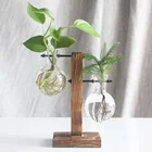 Настольная гидропонная ваза для растений, винтажная стеклянная ваза для цветов, бонсай, настольная декоративная ваза с деревянным подносом LT-образной формы, домашний декор