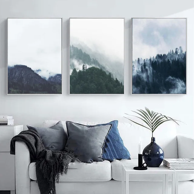 

Landscape Foggy Fores No Framed Wall Picture Modern Art Watercolor Canvas Prints Poster Home Decor Painting For Living Room