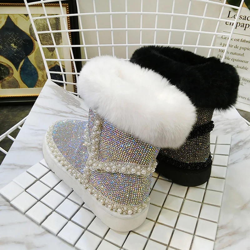 Женские ботинки с мехом лисы RUIYEE зимние из овчины и воловьей кожи 2018|Зимние