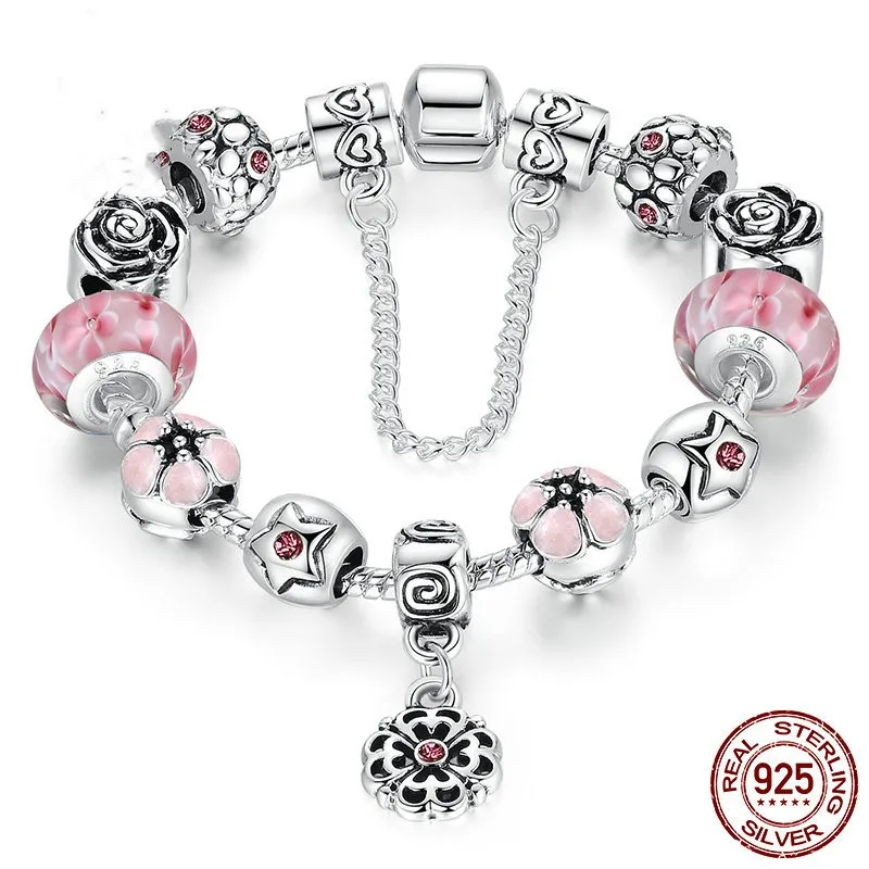 S925 Silver Diy exquisite glass beads women's bracelet snake bone chain and snowflake accessories | Украшения и аксессуары