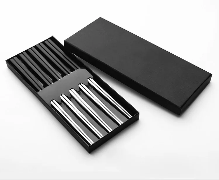 Black Head Silver 5 пар высококачественные 304 из нержавеющей стали, квадратные Нескользящие палочки для еды с коробкой, корейские палочки для еды, подарочная посуда - Цвет: Black Head Silver