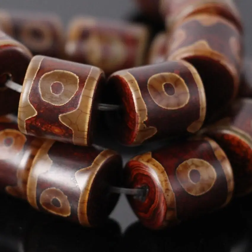

2Strands/lot of Rust Brown Three-eyes Tibetan Dzi Column/Cylinder Beads Wholesale,Tibetan Onxy Dzi Beads DIY Jewelry Making
