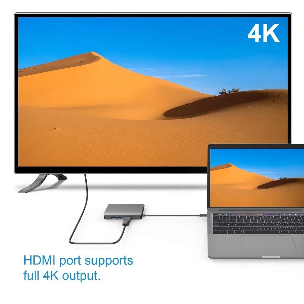 USB C концентратор 8-в-1 адаптер с гигабитным Ethernet Type источник питания HDMI выход SD и TF