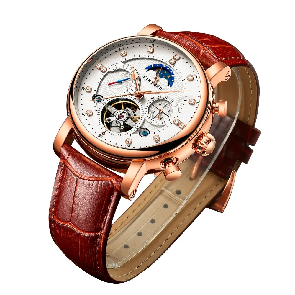 KINYUED модные брендовые часы Tourbillon мужские Роскошные автоматические механические