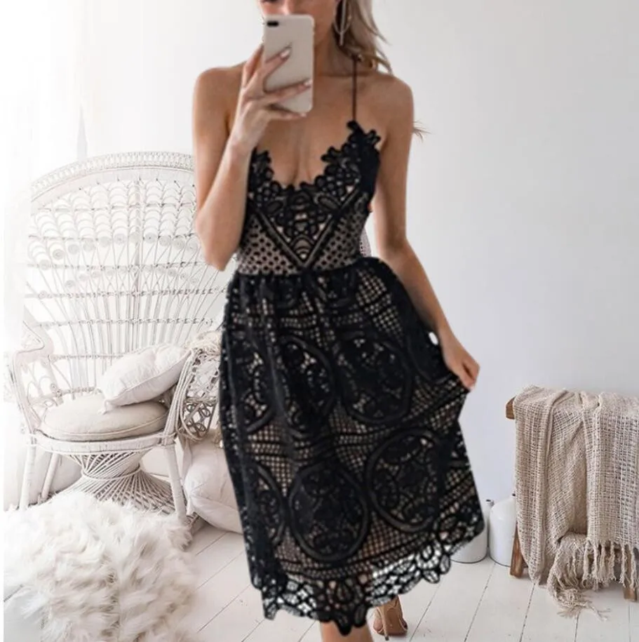 2019 женское летнее платье без рукавов с открытой спиной кружевные платья модные