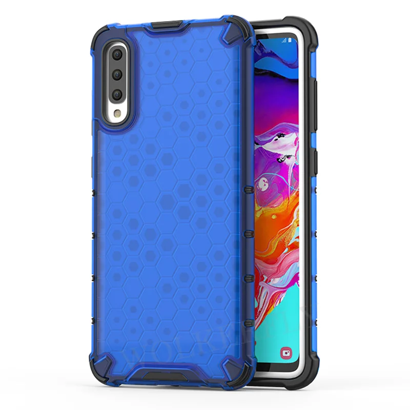 Clear Blue Гибридный чехол-накладка из ТПУ+ ПК чехол для samsung Galaxy A10 A20 A30 A40 A50 A70 M10 M20 M30 S10E S10 Примечание 10 плюс Вафельная Ткань Прозрачный чехол для телефона - Цвет: Clear Blue