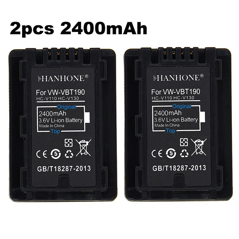 2 шт. 2400 мАч VW VBT380 VBT190 батарея для Panasonic HC V720 V727 V730 V750 V757 V760 V770|Цифровые аккумуляторы|