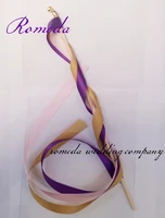 free shipping mix color ribbon stain wedding ribbon wands sticker with gold bell for wedding party
