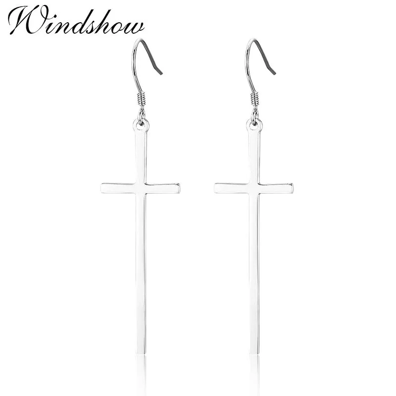Real 925 Sterling Silver Long Cross Drop Dangle Hook Earrings For Women Girls Jewelry Gift Pendientes Aros Oorbellen Orecchini|earrings for|hook