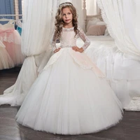 new princess lace flower girl dresses long sleeves floor length pageant dresses first communion dresses ball gowns for girl