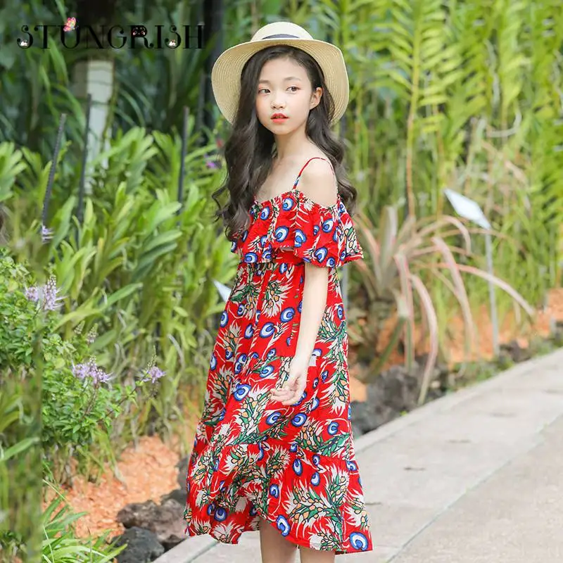 Girls dress elegant beach style children casual strapless blackless frocks summer kids clothhing party wear for 4-14Yrs | Детская одежда