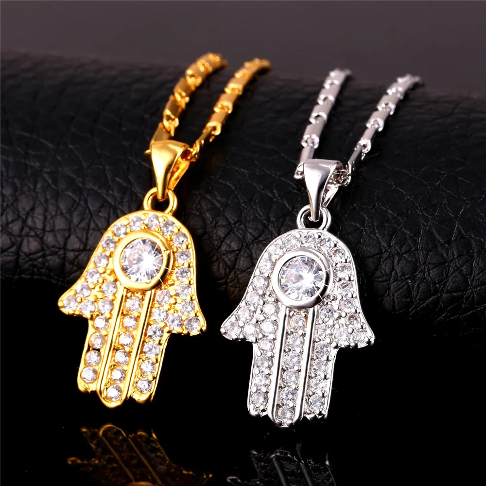Женское/Мужское ожерелье Hamsa золотого цвета с кулоном из фианита Ювелирное