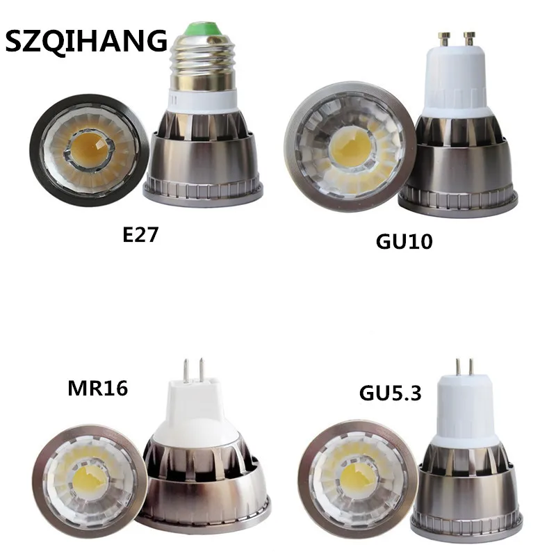 Led Spotlight Lamp Bulb Dimmable Mr16 Gu10 Gu5.3 E14 E17 E27 E26 AC/DC12V 90V-260V COB LED Spot Light lamps