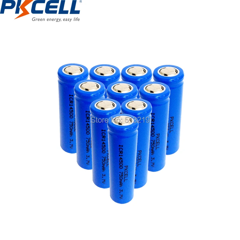 10pcsx PKCELL ICR14500 AA батарея 750 мА/ч литий ионный аккумулятор Перезаряжаемые батареи 14500