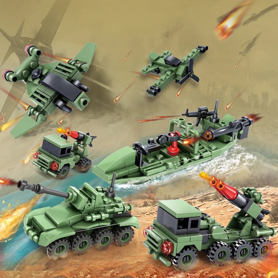 363 + шт Военная армейская Серия автомобиль-вертолет строительный блок корабль