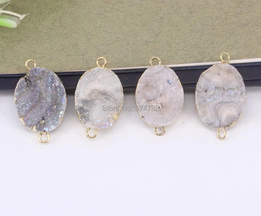 5pcs Natural Quartz Stone Connector Beads Oval Drusy Crystal Gem stone For Jewelry Making | Украшения и аксессуары