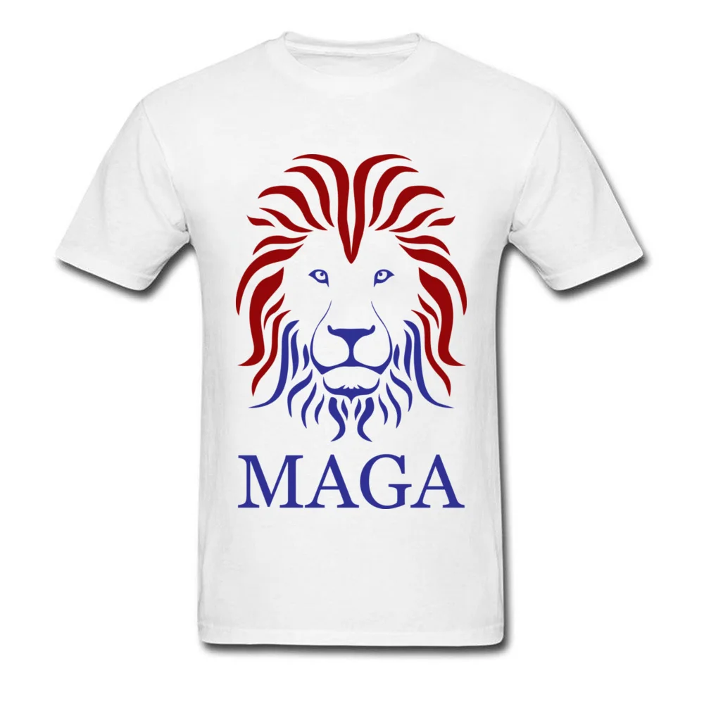 Мужская хлопковая футболка с принтом льва MAGA белая круглым вырезом и короткими