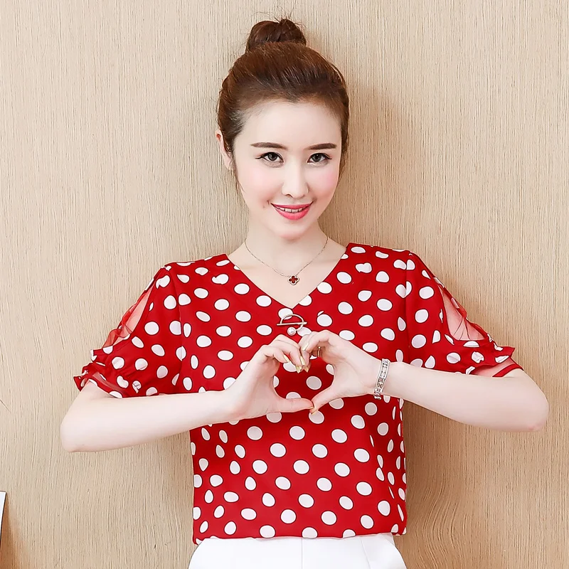 Blusas Mujer De Moda 2021 летние женские блузки в горошек шифоновая блузка топы с короткими