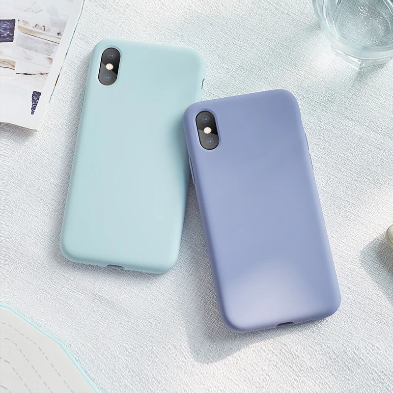 Твердый цветной жидкий силиконовый резиновый чехол для телефона iPhone 7 8 Plus Apple X XS