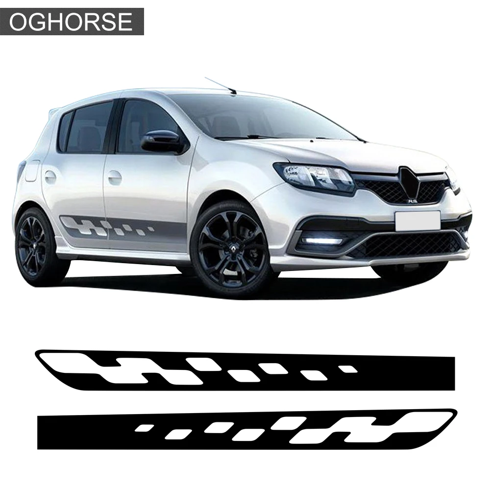 

2 шт. Автомобильная дверь боковая Полосатая юбка наклейка Гоночный флаг Спортивная графика Стайлинг наклейка для Renault Dacia Sandero 2 RS аксессуары