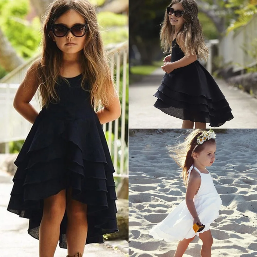 Kid Baby Girls Clothes Cute Girl Backless Strappy Solid Color Princess Dress Summer Casual Beach Sundress Children Clothing Set | Детская