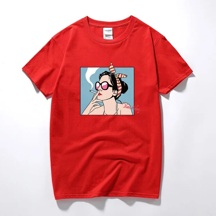 Футболка с принтом девушки которая курит модная повседневная мужская футболка