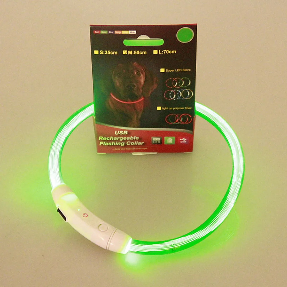 Mascotas Perros ошейники для собак Led Перезаряжаемый Usb регулируемый мигающий ночной ошейник для собак пластиковый твердый шейный AA - Цвет: Зеленый