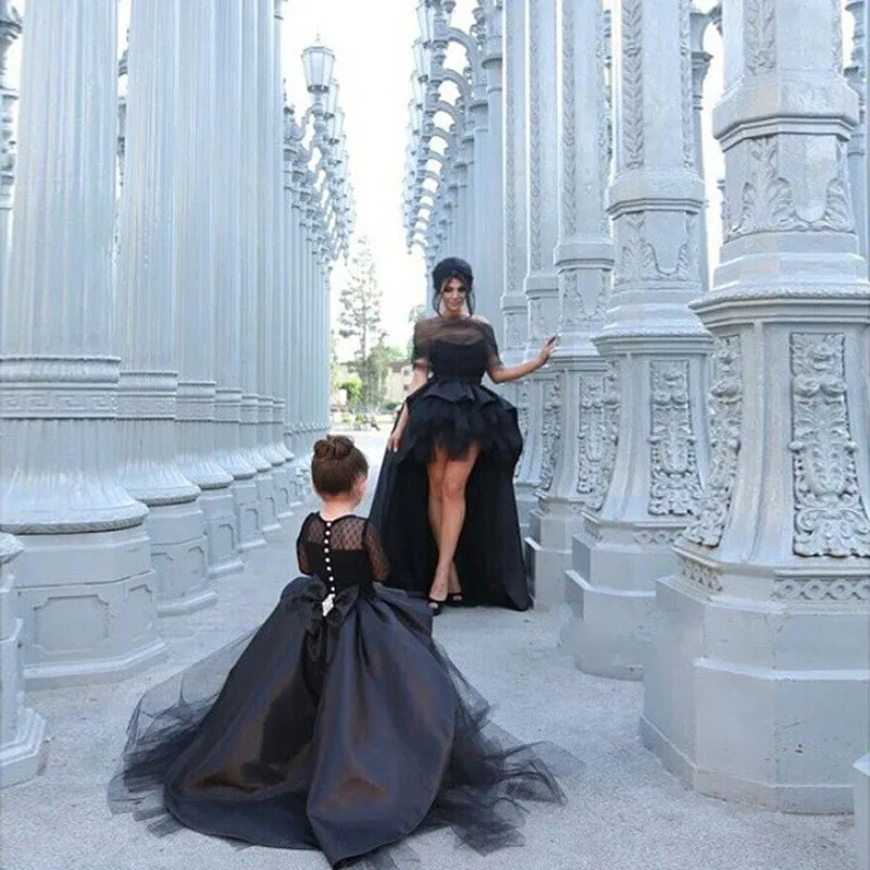 Элегантные черные платья с цветочным узором для девочек 2019 г. дешевые тюлевый