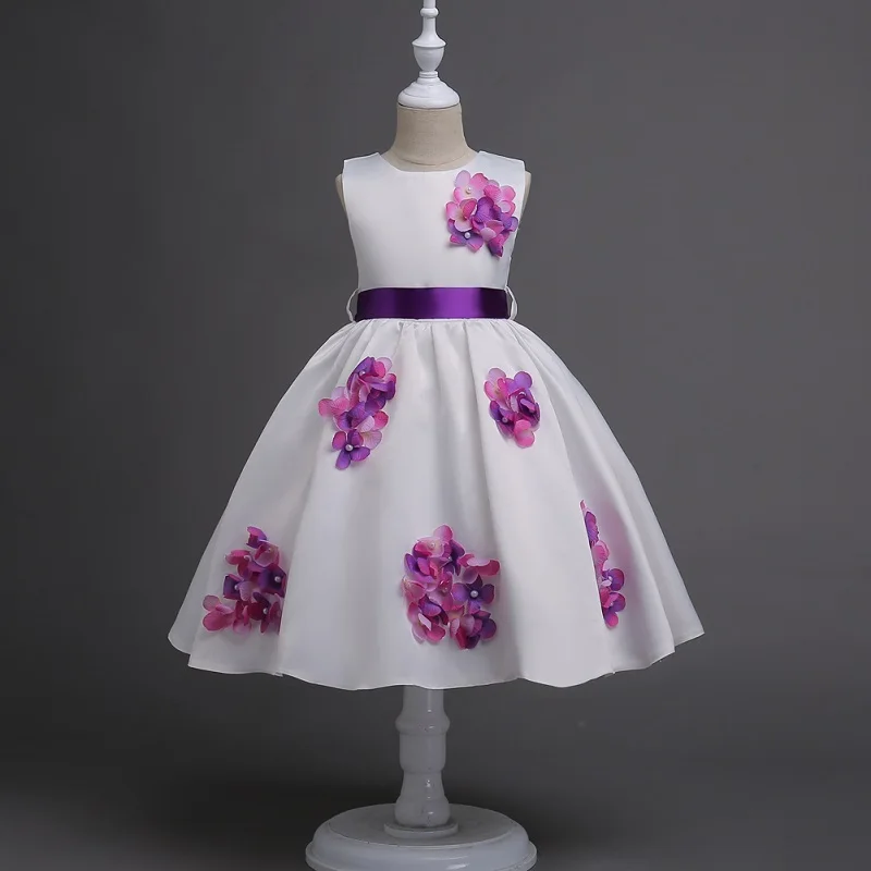 Фиолетовый Праздничные Платья с цветочным узором для девочек на свадьбу, вечернее платье принцессы для девочек на выпускной, одежда для малышей 5, 6, 8, 10, 12, 14, 16 лет - Цвет: Фиолетовый