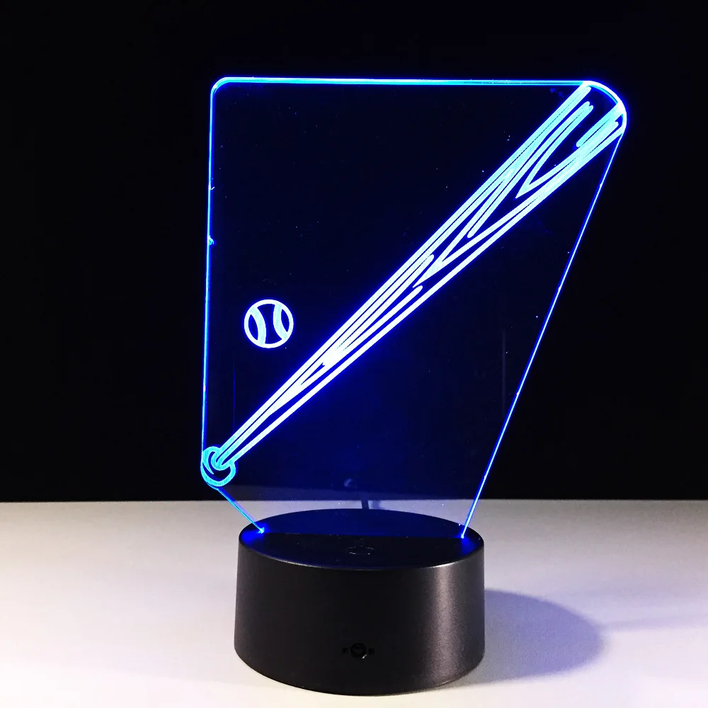 Бейсбол полюс 3D ночной Светильник СВЕТОДИОДНЫЙ Ночной светильник 7 цветов