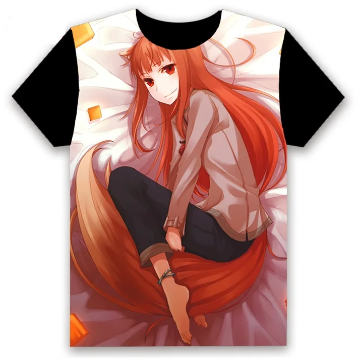 8 Аниме футболка Spice and Wolf Holo Косплей короткий рукав Женская Мужская черная футболка Повседневная летняя футболка Otaku - Цвет: 8