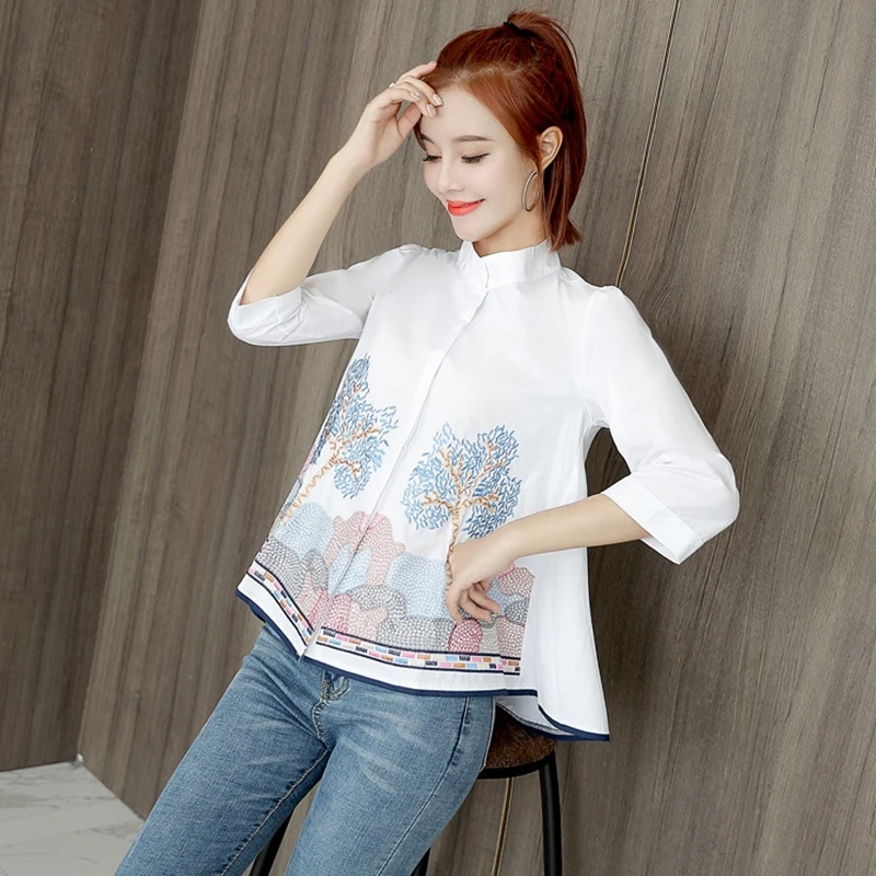 Рубашка женская винтажная с воротником стойкой в Корейском стиле TA1402|Топы| |