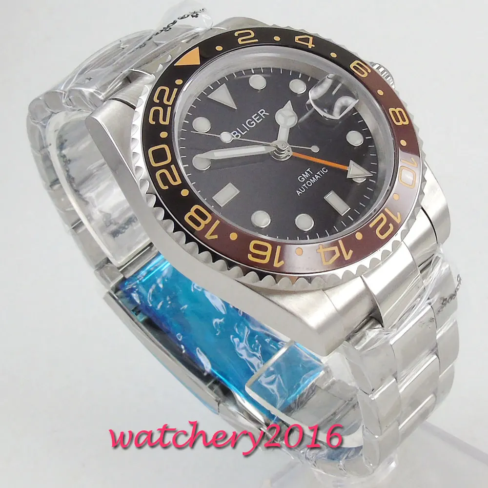 43 мм черный циферблат сапфировое стекло GMT Дата светящийся вращающийся