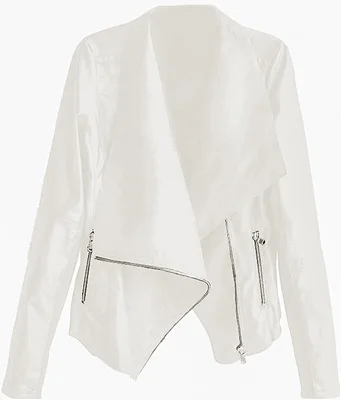 White S-4XL, новинка, зимние женские кожаные пальто большого размера, мото& Байкерская крутая кожаная куртка на молнии, большой размер, женская верхняя одежда из искусственной кожи J733 - Цвет: White