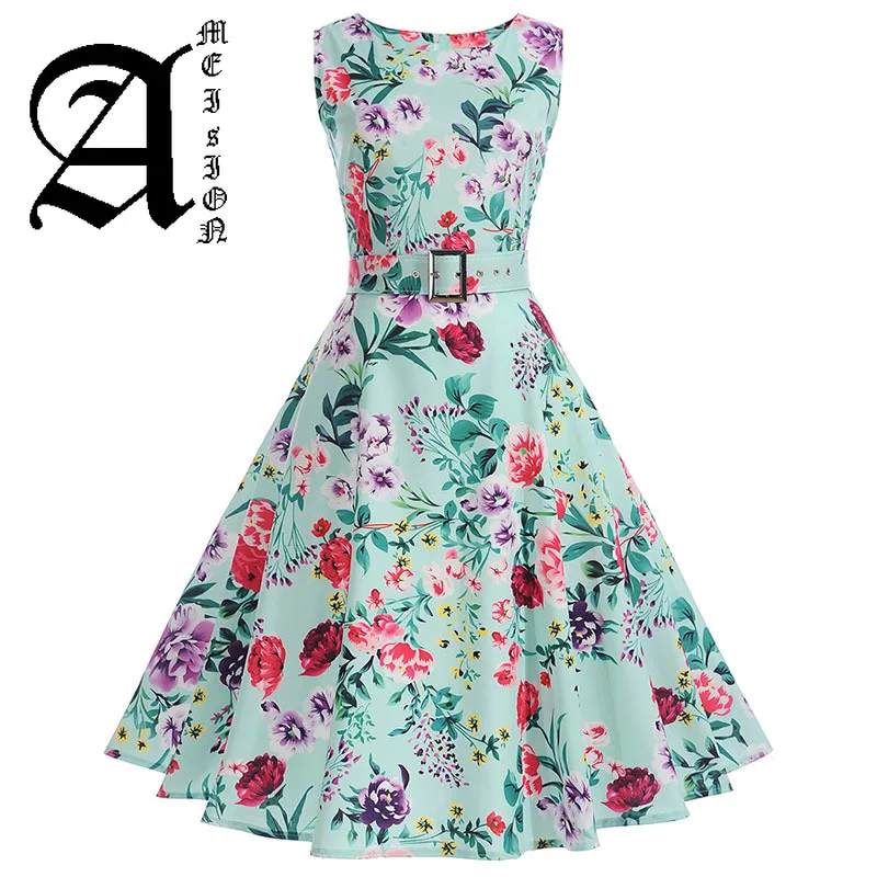 Vestidos винтажное платье летние цветочные принты без рукавов вечерние платья 50s 60s