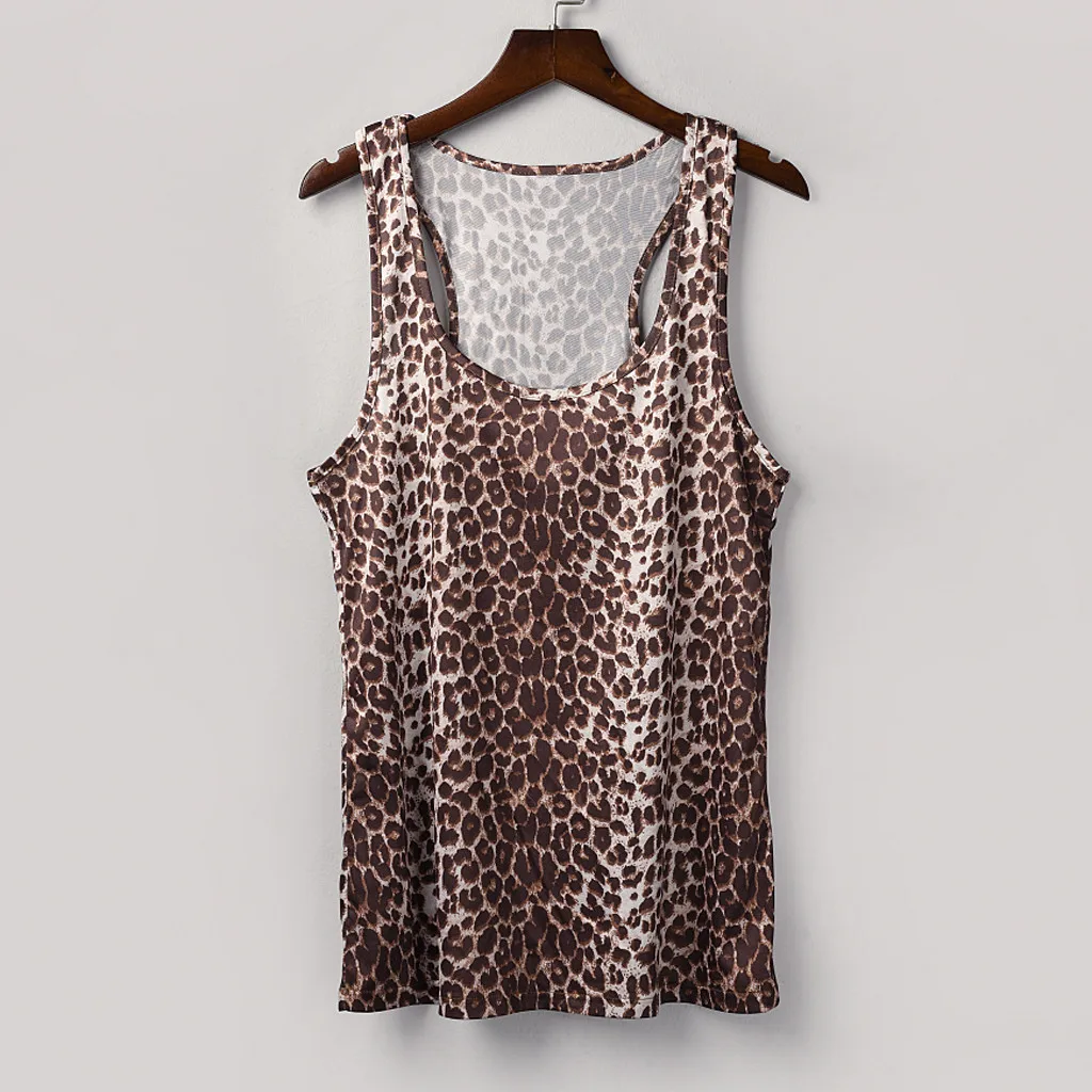 Женская Мягкая футболка без рукавов Повседневная летняя с леопардовым принтом