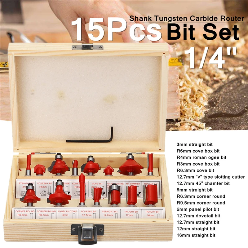 15 шт./компл. фреза Набор инструментов для резцов по дереву Карбид хвостовик