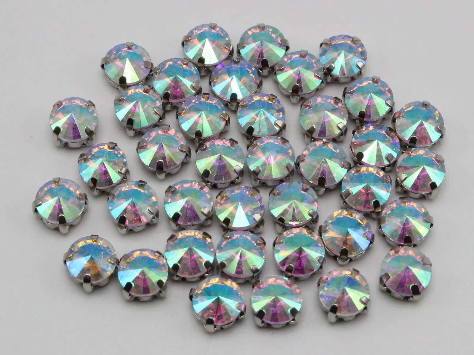 50 Серебряный цвет прозрачный AB кристалл круглые стразы Rivoli стекло Роза Montees 8 мм