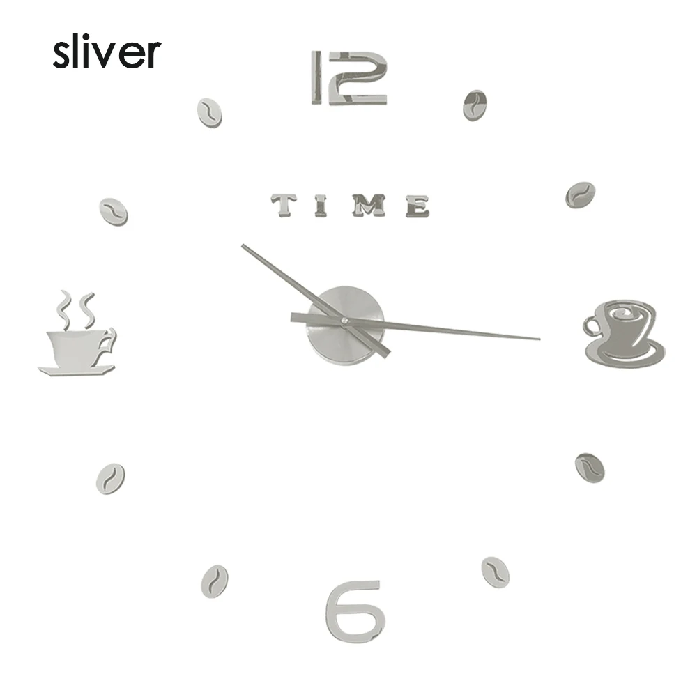 wall clock sliver Кафе DIY большие настенные часы без рамы гигантские настенные часы современный дизайн кафе кофейная кружка кофейные зерна Настенный декор кухонные настенные часы - Цвет: wall clock sliver