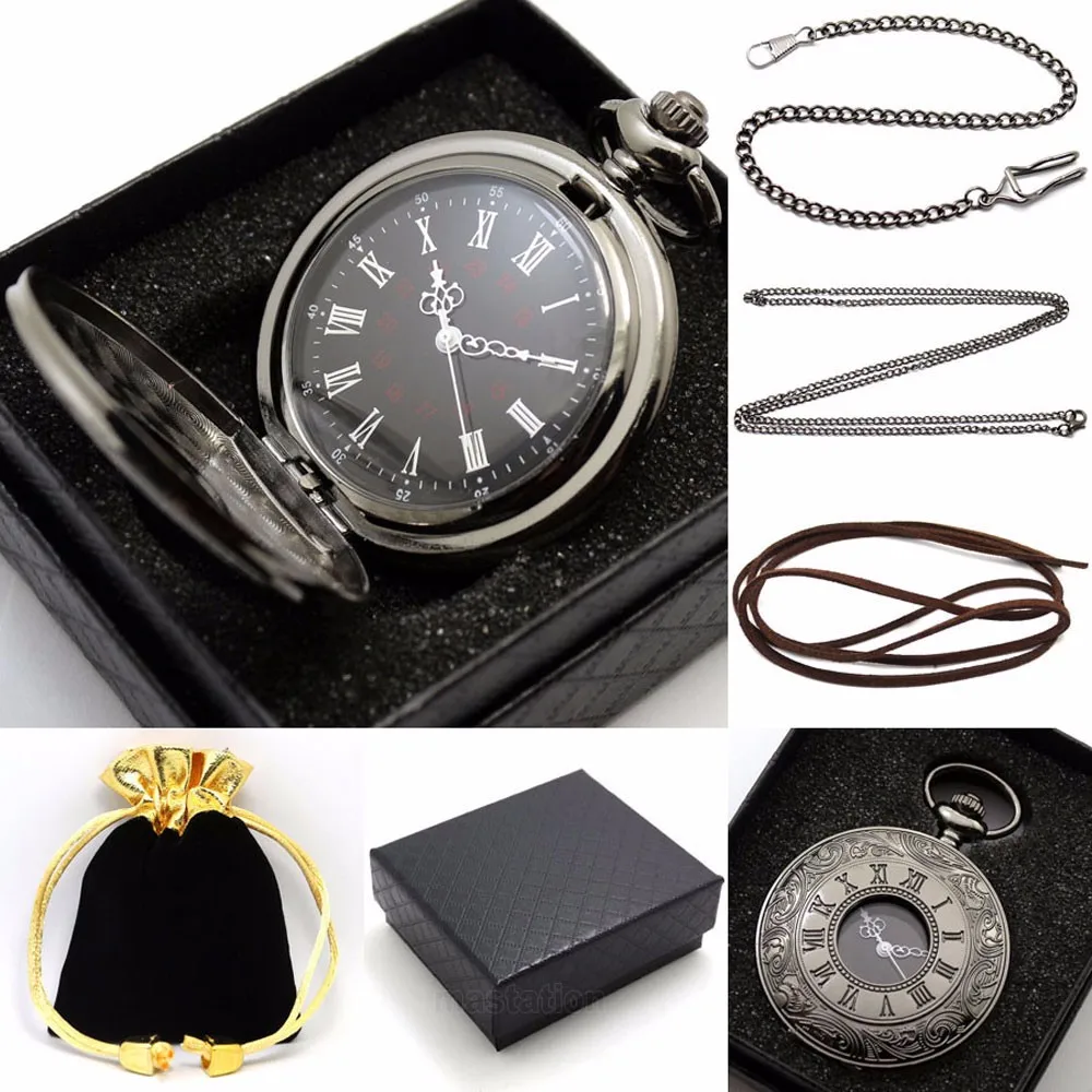 Полый чехол карманные часы с циферблатом роскошные черные римские цифры мужские