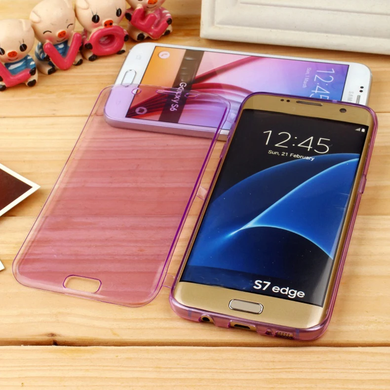 Фиолетовый Силиконовый чехол-книжка для samsung Galaxy S5 S6 S7 Edge S8 Plus Note 5 4 3, мягкий прозрачный чехол из ТПУ, прозрачный чехол - Цвет: Фиолетовый
