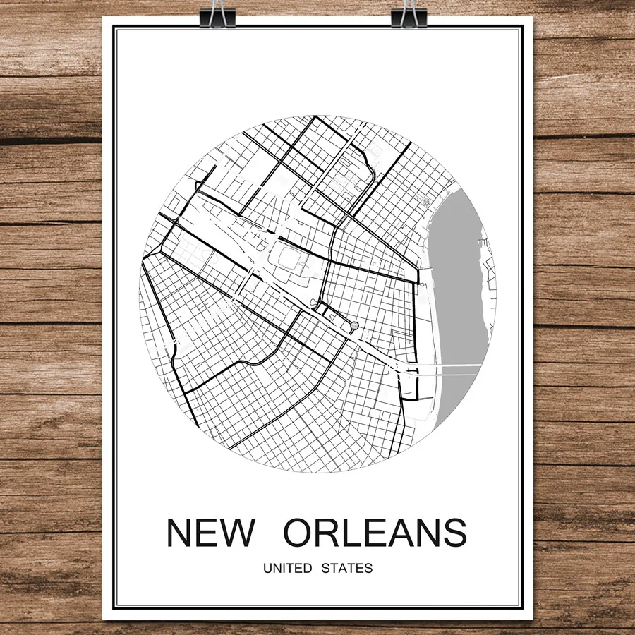NEW ORLEANS Порту Португалии абстрактный Мир Город улица Географические карты печать плакат покрытием Бумага кафе-бар Гостиная Домашний Декор стены Стикеры 42x30 см - Цвет: NEW ORLEANS
