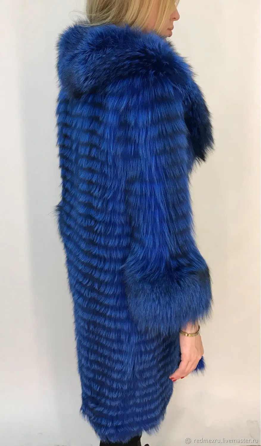 Новинка стильное пальто с натуральным синим лисьим мехом и большим воротником