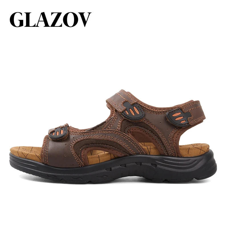 Dark Brown GLAZOV; уличные модные мужские сандалии; Летняя мужская обувь; Повседневная обувь; дышащие пляжные сандалии; Sapatos Masculinos; размера плюс 38-47 - Цвет: Dark Brown