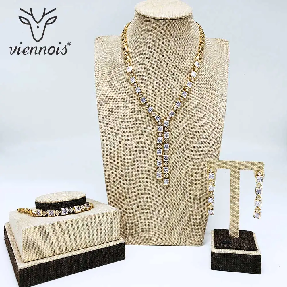 Viennois, новинка, Стразы золотого/серебряного цвета, висячие серьги, браслет, ожерелье, набор украшений для женщин, металлические вечерние ювелирные изделия