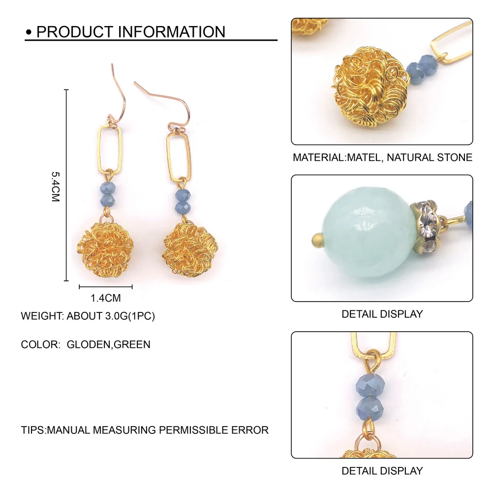 Большой золотой цвет проволочный шар длинное из натурального камня простые